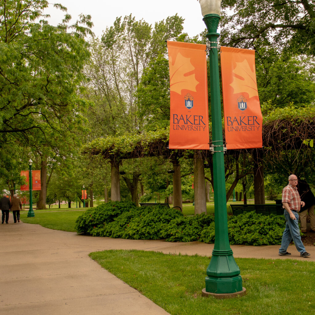 Alumni walking on campus